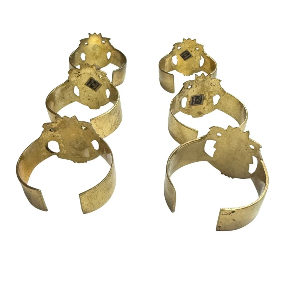 Pineapple Napkin Rings Unisex OS Gold Good Vintage Brass Set of 6 India‎